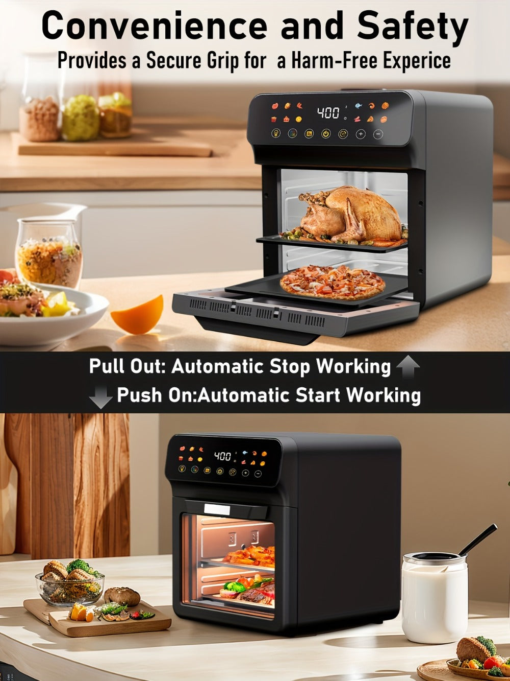 Air Fryer Convection Oven 12QT ¨C 12-in-1 Multi-Function, Touchscreen, Visible Window, Oil-Free Non-Stick Basket, One-Touch Operation, Baking, Roasting, Dehydrating & Fast Cooking