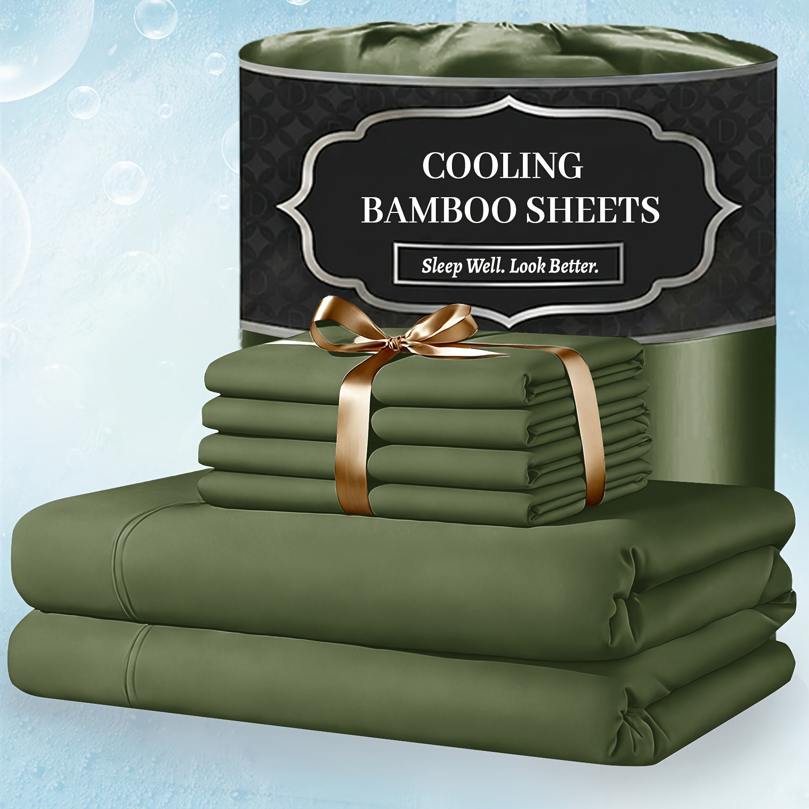 Bamboo Bed Sheet Set 4 Piece Extra Deep Pocket Cooling Breathable Soft Wrinkle Free Hotel Luxury Fitted Sheet Flat Sheet Pillowcases Twin Full Queen King