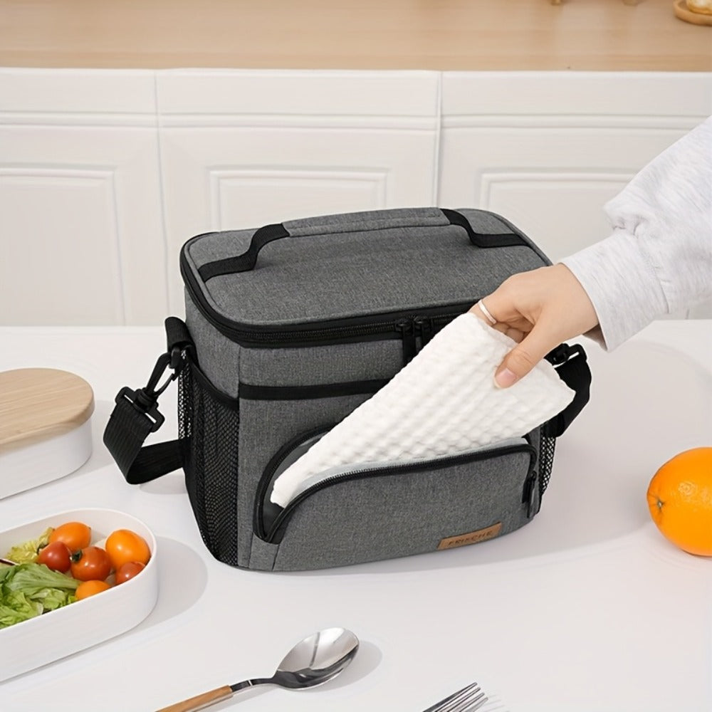 Insulated Lunch Bag with Adjustable Shoulder Strap - Leakproof Reusable Cooler Bag for Men Women Portable Fresh Keeper | Black Grey Blue | Office Travel Beach Picnic Camping School