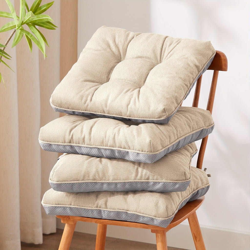 Memory Foam Chair Cushions Set of 4 ¨C Kitchen Chair Pads with Non-Slip Backing & Ties, 500GSM Thick Seat Cushions for Dining Chairs Indoor