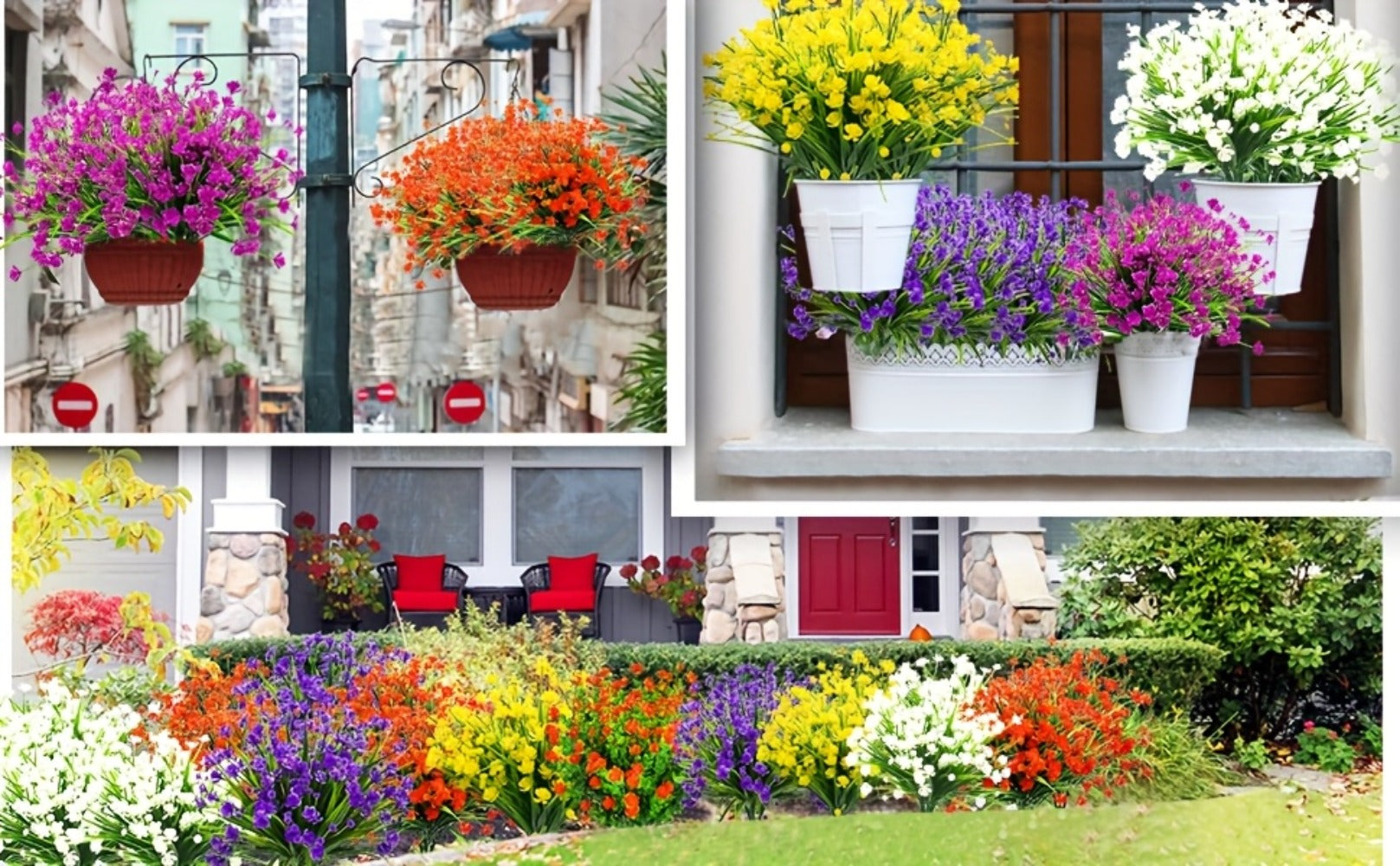 Artificial Flowers Outdoor UV Resistant 40 Bundles Fake Flowers for Home Garden Decor, Faux Floral Greenery Shrubs Plants for Party Table DIY Decoration Mix Colors