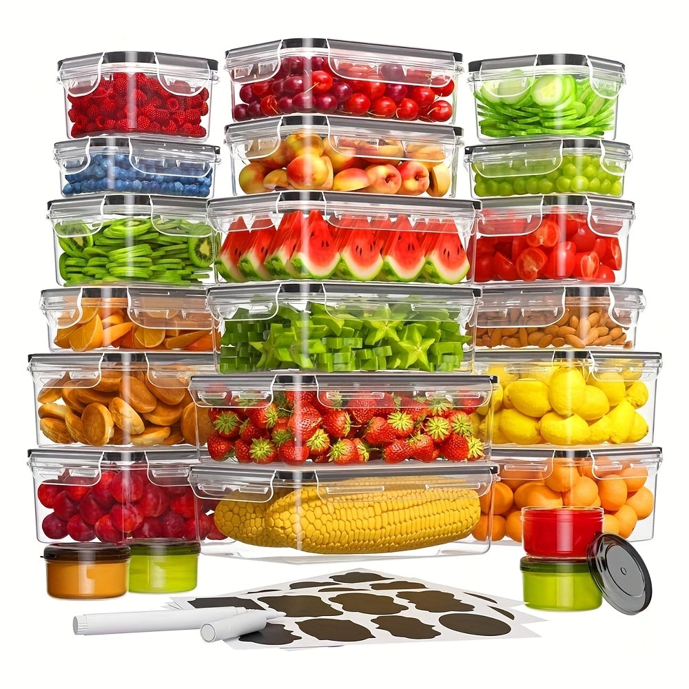 Food Storage Containers with Flip Top Lids - Leak Proof Microwave and Dishwasher Safe Plastic Lunch Boxes for Pantry Travel and Outdoor Use, Large Capacity Sets of 28, 44 or 54 Pieces with Labels and Marker Included