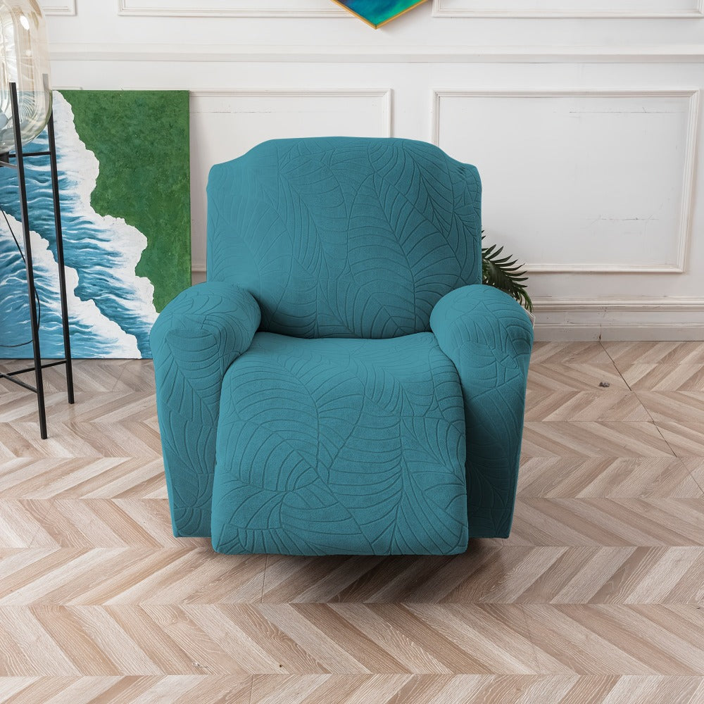 Recliner Chair Cover Slipcover 4-Piece Set ¨C Leaf Jacquard Stretch Furniture Protector with Storage Pocket, Non-Slip Recliner Sofa Cover for Living Room, Machine Washable, 6 Colors Available