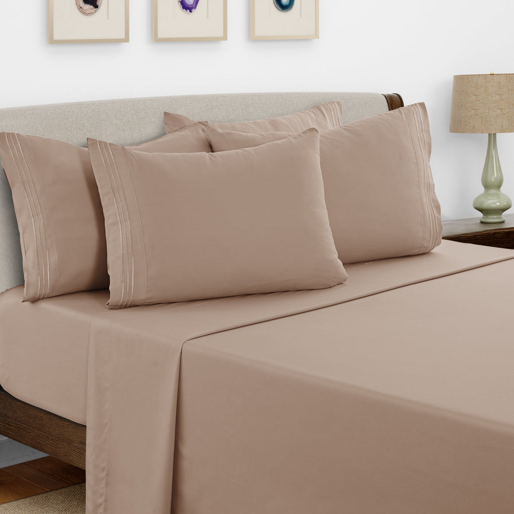 Bed Sheets Set 6 Piece - Soft Brushed Microfiber Fitted Sheet with 16¡± Deep Pocket, Flat Sheet & Embroidered Pillowcases, Hotel Luxury Cooling Bedding, All Seasons, 20 Colors