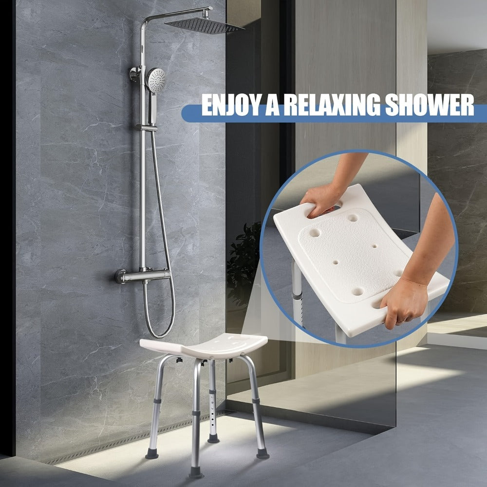 Shower Bench with Suction Feet ¨C Adjustable Non-Slip Bath Stool, 350 LBS Capacity, Rust-Proof Aluminum, Medical Grade Bath Seat for Seniors, Adults & Disabled, Fits Showers & Tubs