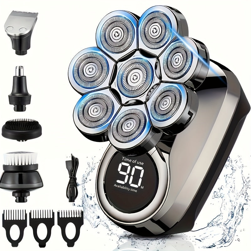 Electric Shaver 8-Blade 5-in-1 ¨C IPX7 Waterproof USB-C Rechargeable Multi-Function Grooming Kit with Nose Hair Trimmer & Facial Brush, Fully Washable, 8D Replacement Blade Available