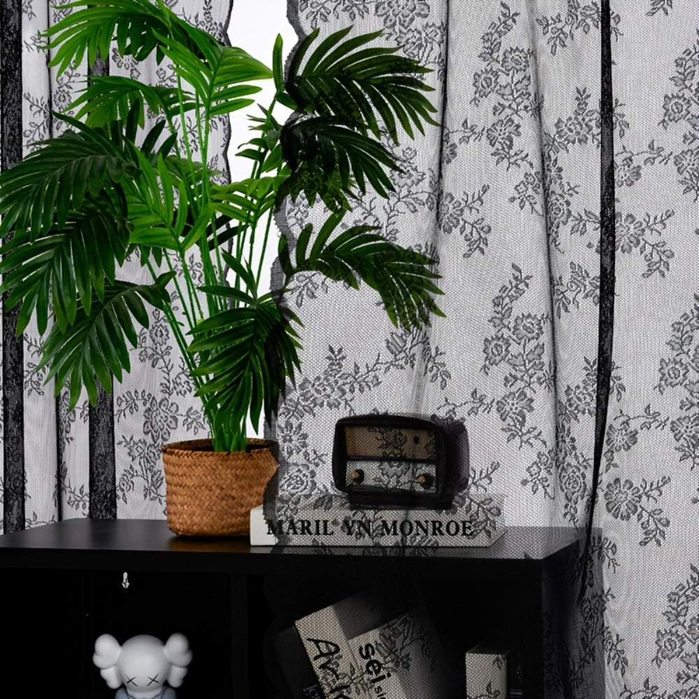 Sheer Lace Curtains 2 Panels Bohemian Floral Semi-Transparent Rod Pocket Window Curtains for Living Room Bedroom All Seasons