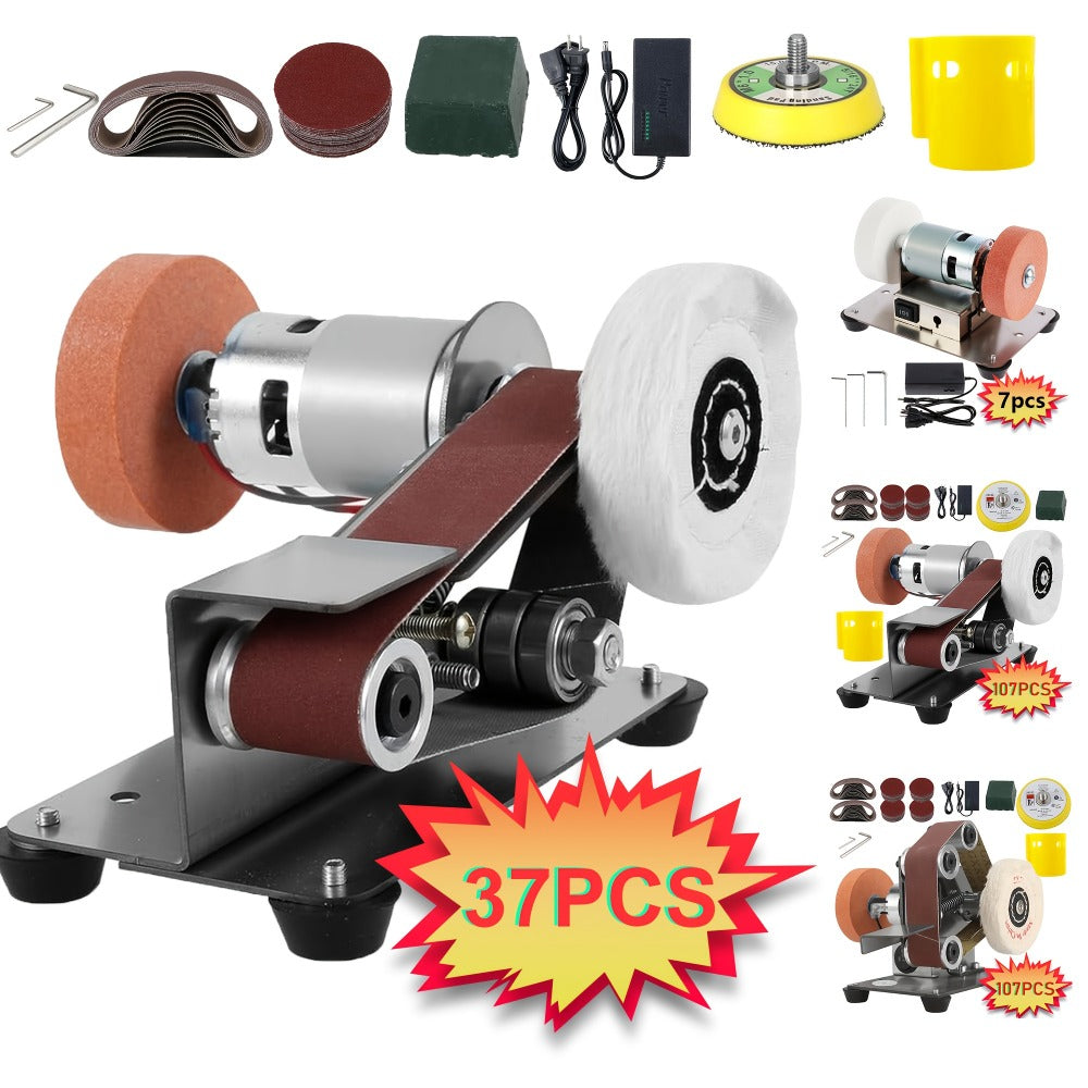 Mini Belt Sander 3-in-1 Electric Desktop Knife Sharpener 15 Degree 7 Speed Adjustable Polishing Machine for DIY Metal Wood Handicrafts Cutting Tools with Sanding Belts