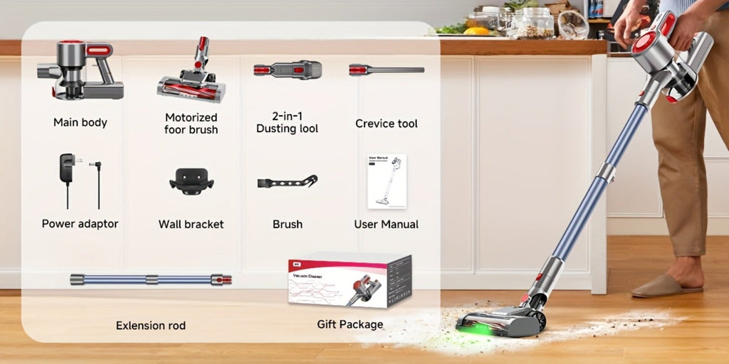 Anti-Tangle LED Vacuum Cleaner 55-69Kpa Corded & Cordless with Green LED Brush, Removable Battery & Multiple Suction Levels - Up to 45 Min Runtime for Carpets, Pet Hair & Hardwood Floors, 7 Colors