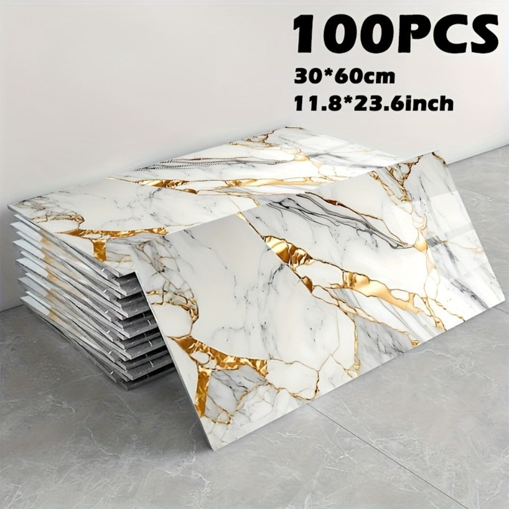 Peel and Stick Marble Tile Stickers ¨C Self Adhesive Foam Wall Tiles for Bathroom Kitchen Office Bohemian Home Decor (50/100pcs, White/Gray/Black/Blue Gold)