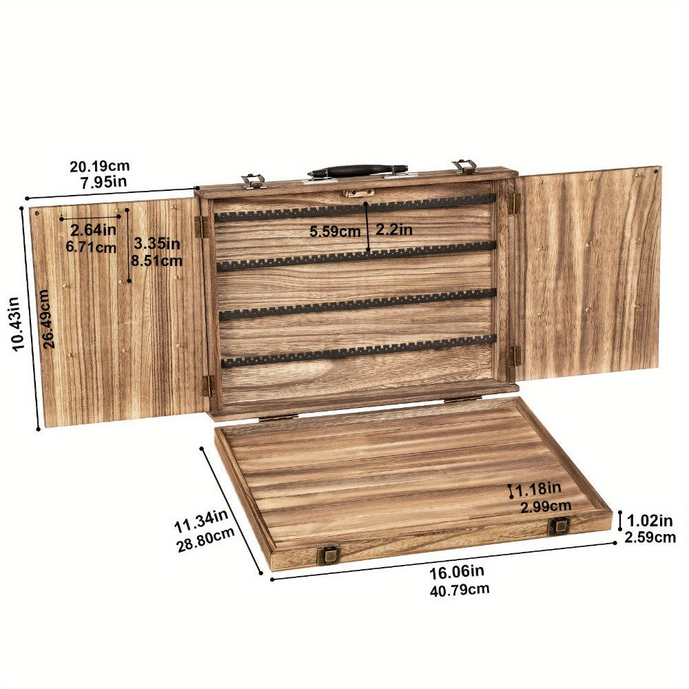 Wooden Jewelry Display Case with Lock & Buckle Closure ¨C Vintage Tabletop Organizer Box for Earrings, Bracelets & Necklaces, Large Capacity Earring Card Holder, Burnt Wood
