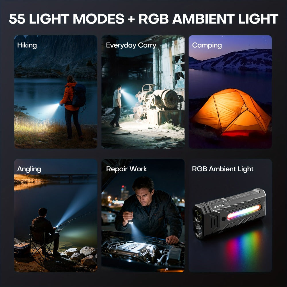 High Lumen Flashlight 5000 Lumen Ultra Bright | High-Capacity Battery Long Runtime USB Rechargeable | Lock Function Camping Night Fishing Outdoor Work Gift for Men