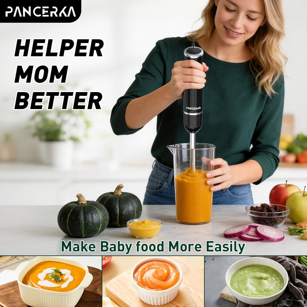 Immersion Blender 8-in-1 Electric Hand Blender with Turbo Mode & Detachable Base ¨C 304 Stainless Steel Handheld Blender with Whisk Milk Frother Attachments for Smoothies Soups Baby Food Puree
