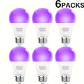 Black Light Bulbs 6 Pack A19 E26 LED UV Bulbs 9W 60W Equivalent 390-400nm UVA Glow in the Dark for Party Neon Poster Body Art Halloween Indoor Use 120V Shatterproof