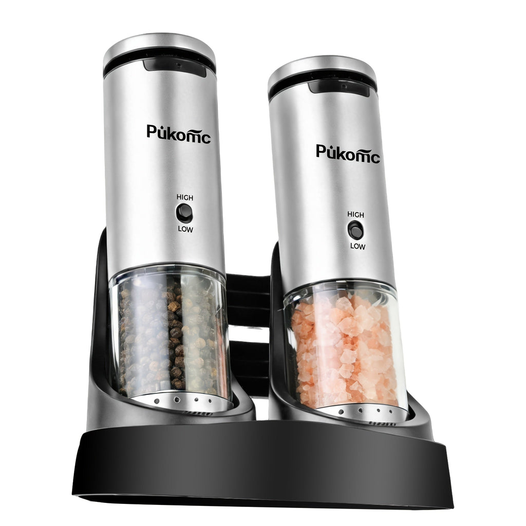 Electric Pepper Grinder Set of 2, Rechargeable with Charging Base, 6 Adjustable Coarseness Settings, Built-in LED Light & ABS Motor ¡ª Salt & Pepper Mill for Peppercorns & Spices, Brush Included