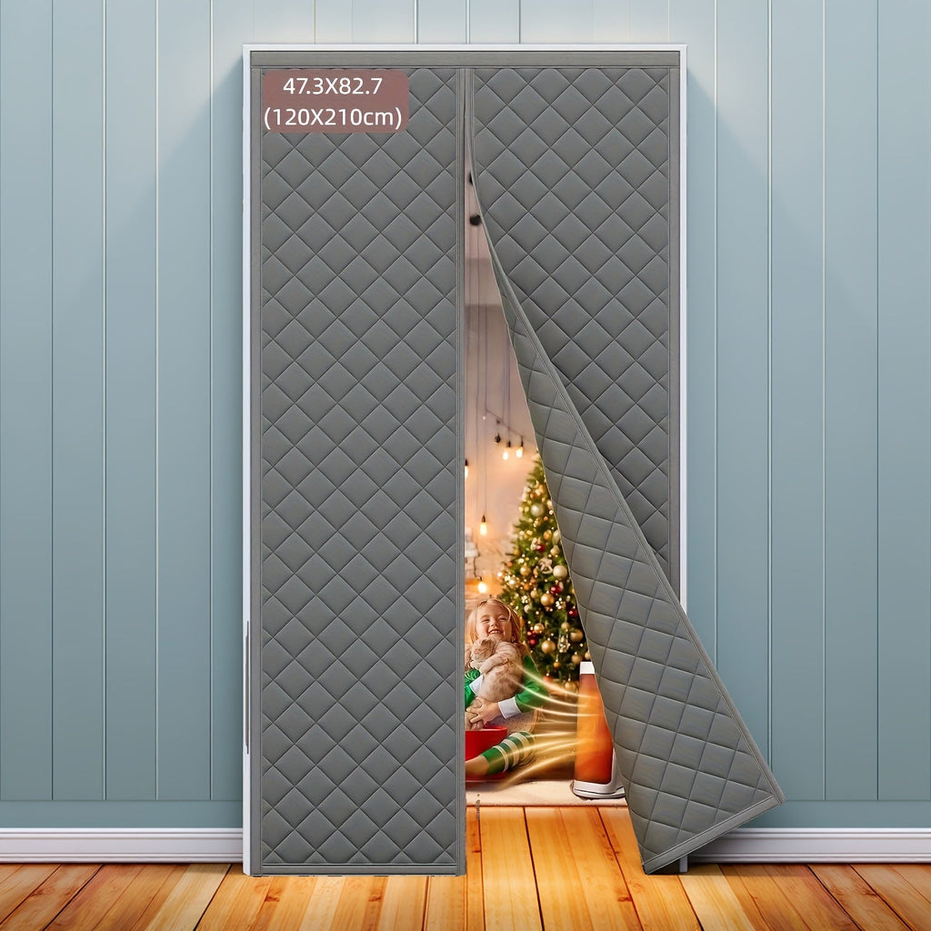Thermal Insulated Door Curtain Magnetic Closure Knit Plaid Pattern ¨C Windproof Insulation Blanket for Front Door, Sliding Glass, Patio & French Doors, Keep Cold Out, Grey & Brown, Multiple Sizes