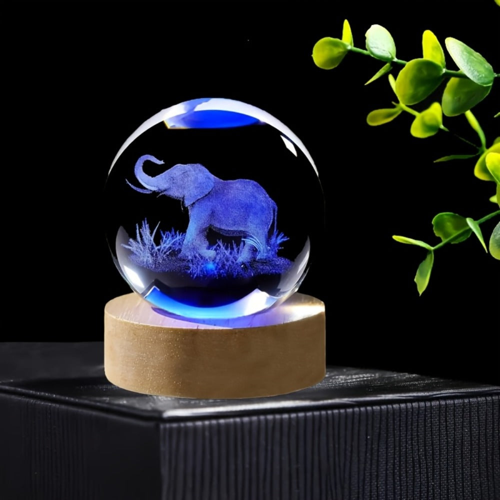 3D Elephant Crystal Ball LED Lamp USB Powered Colorful Night Light Wooden Base Elephant Figurine Tabletop Decor Gift for Women Mom Wife Girlfriend Birthday Valentine Anniversary