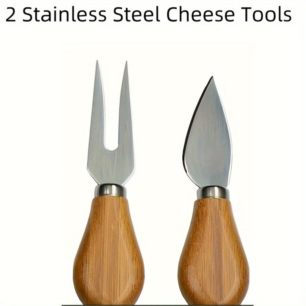 Bamboo Cheese Board Set with 2 Knives - Wood Charcuterie Platter Pizza Board Fruit Snack Serving Tray for Entertaining Housewarming Wedding Gift