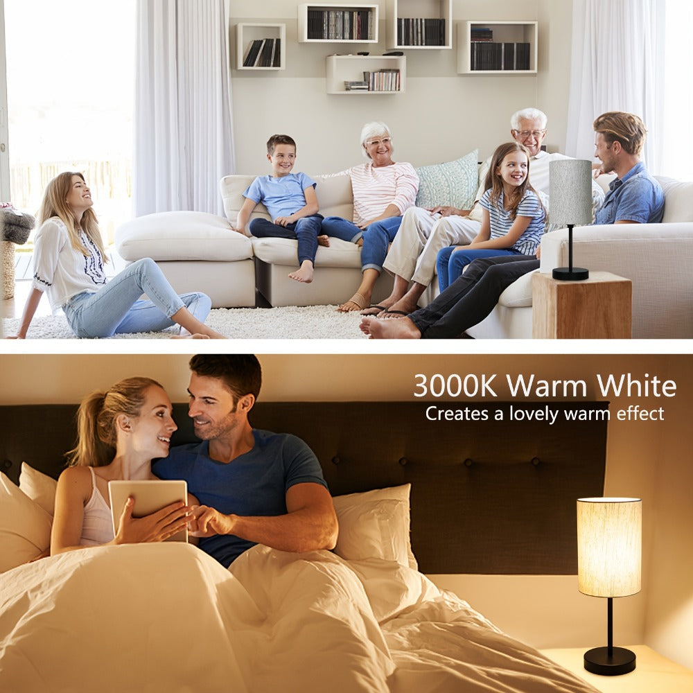 Small Bedside Table Lamp Set of 2 ¨C Linen Shade Nightstand Lamp with Cord Switch, 5W LED Bulb Included, Compact Desk Light for Bedroom Living Room Children's Room Office Dorm (Black / Beige Black)