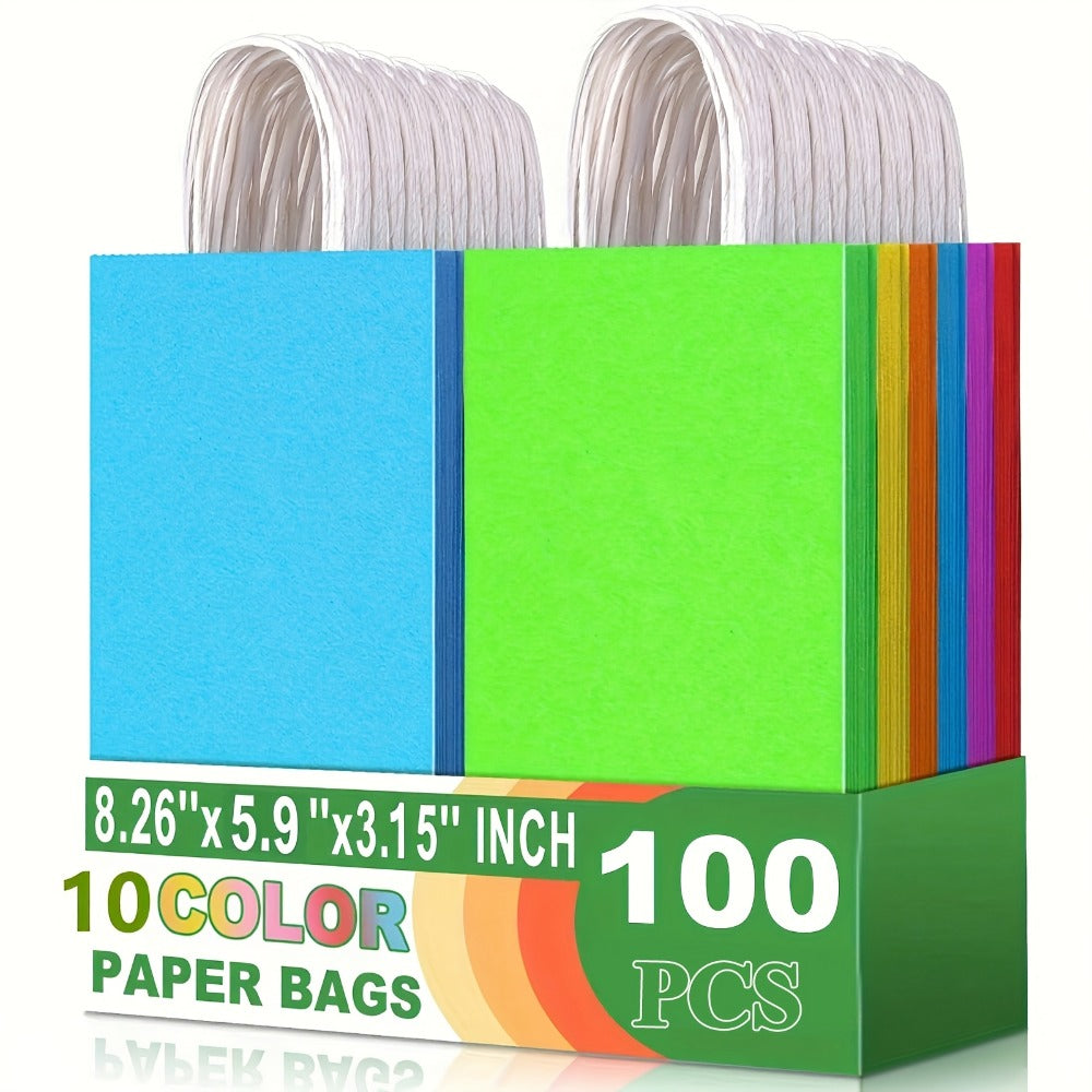 Paper Gift Bags with Handles Bulk 20/40/100pcs ¨C Rainbow Colorful Kraft Party Favor Bags for Kids Birthday, Baby Shower, Wedding, Graduation, School Events & Retail Packaging, 10 Bright Colors