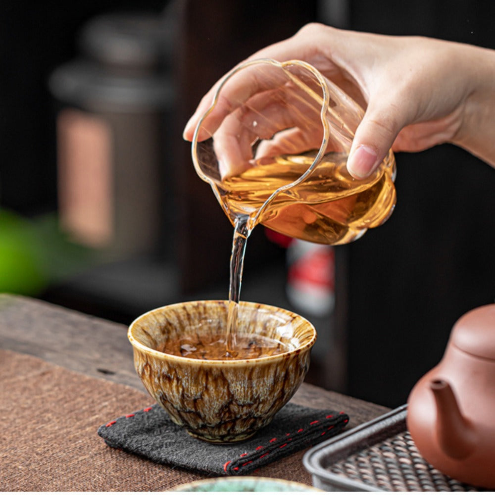 Jianzhan Ceramic Tea Cups Set of 5 ¨C Handmade Kiln-Changed Glazed Kung Fu Teacups, Traditional Chinese Porcelain, Unique Gift for Home Office Business