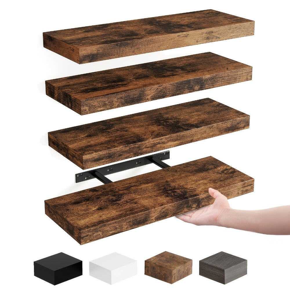 Floating Shelves for Wall 4/8pcs 15.8 Inch, Rustic Wood Wall Shelves with Invisible Brackets, Wall Mounted Display Shelf for Home Decor, Living Room, Bedroom, Bathroom ¨C Walnut, Brown, Black, White, Gray