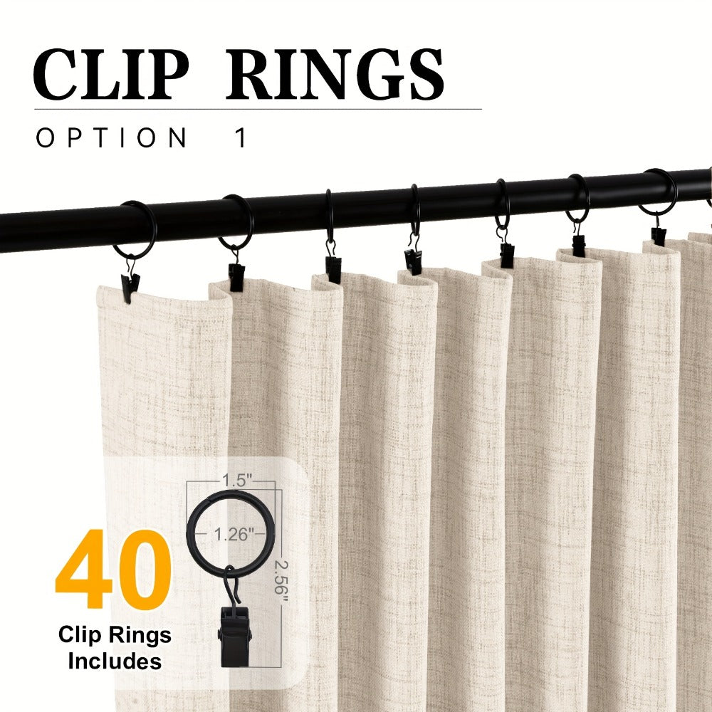100% Blackout Curtains 4 Panels Faux Linen Textured Thermal Insulated Drapes - Room Darkening Window Curtains for Living Room Bedroom, Clip Rings & Rod Pocket, Energy Efficient Home Decor 50W x 84-120L