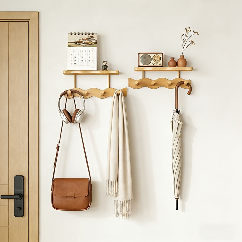 Wall Mounted Coat Rack Wooden Hook Rail with 4 or 8 Hooks Entryway Organizer for Coats Hats Bags Keys Decorative Wood Wall Hook Strip