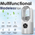 Portable Bladeless Fan USB Tower Fan, Desktop Air Conditioner Fan with Water Mist Cooling, Remote Control, Touch Screen, 7-Color LED Ambient Light and Timer, Personal Cooling Fan for Office, Travel, Camping, Home