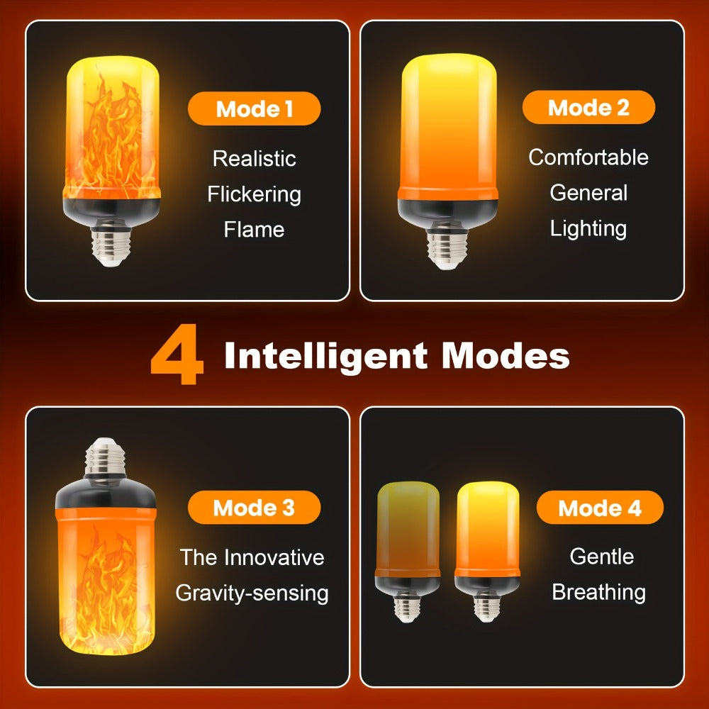 Flame Effect Light Bulb E26 Gravity Flicker 51 LEDs 3W with 4 Modes ¨C Fire Effect Flickering Bulb for Christmas Halloween Indoor Fireplace Decor Atmosphere Lighting, Yellow, 2-Pack