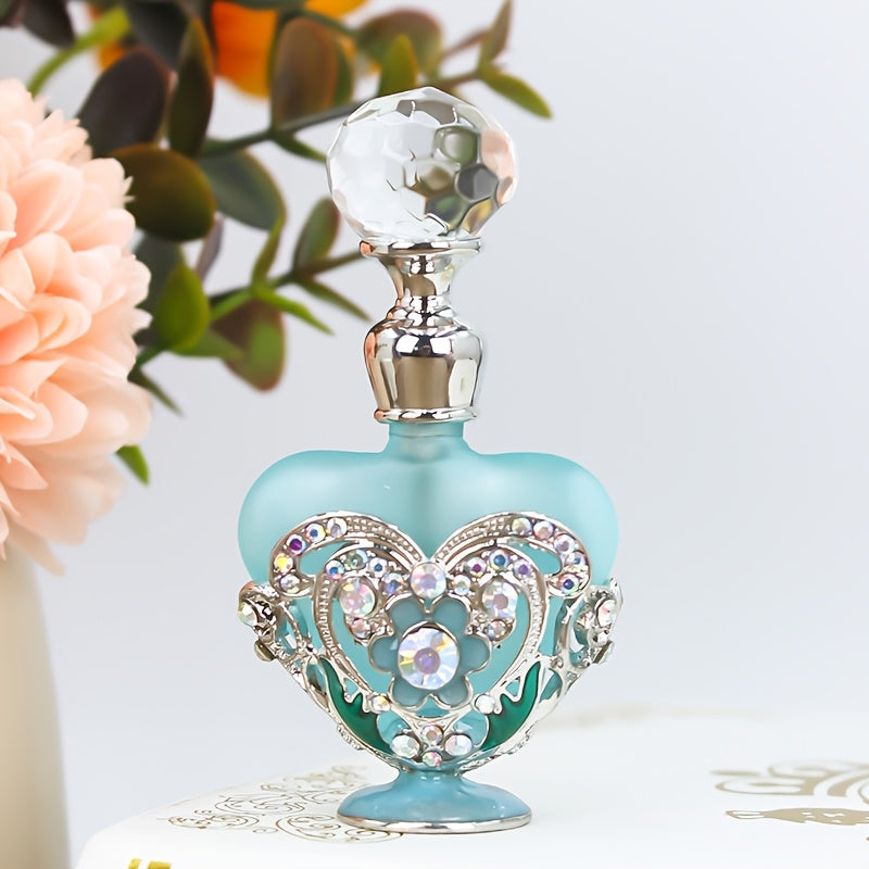 Refillable Perfume Bottle 10ml Vintage Glass Travel Atomizer Essential Oil Dispenser Portable Mini Spray Bottle Enamel Peach Heart Design Gift for Women