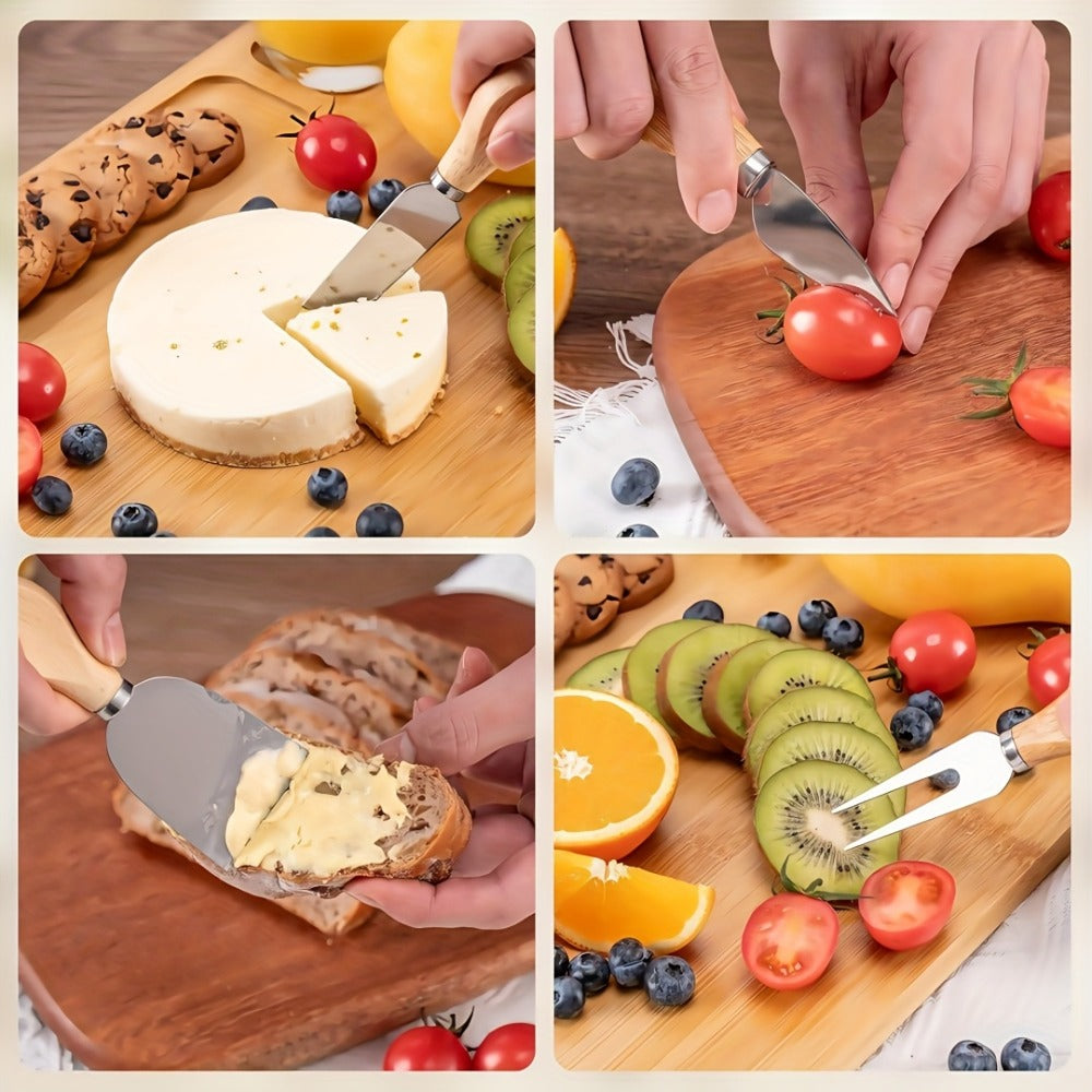 Charcuterie Board Set with Knives Large Bamboo Cheese Board Meat Platter Appetizer Tray with 4 Stainless Steel Knives Perfect for Party Wedding Christmas Birthday Gift