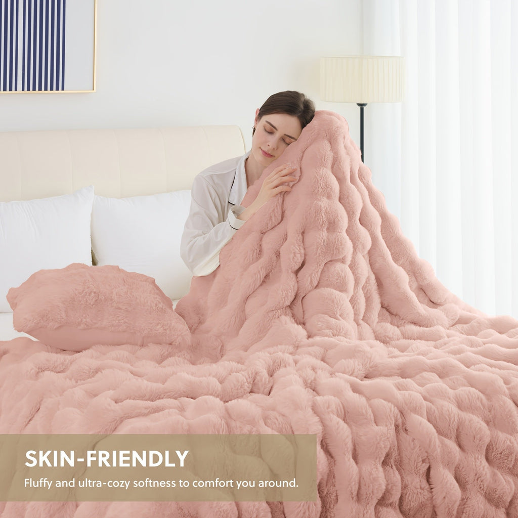 Faux Rabbit Fur Throw Blanket ¨C Ultra-Soft Plush Fleece for Bed, Couch, Sofa & Travel, All Season, 11 Colors, Throw to King Size