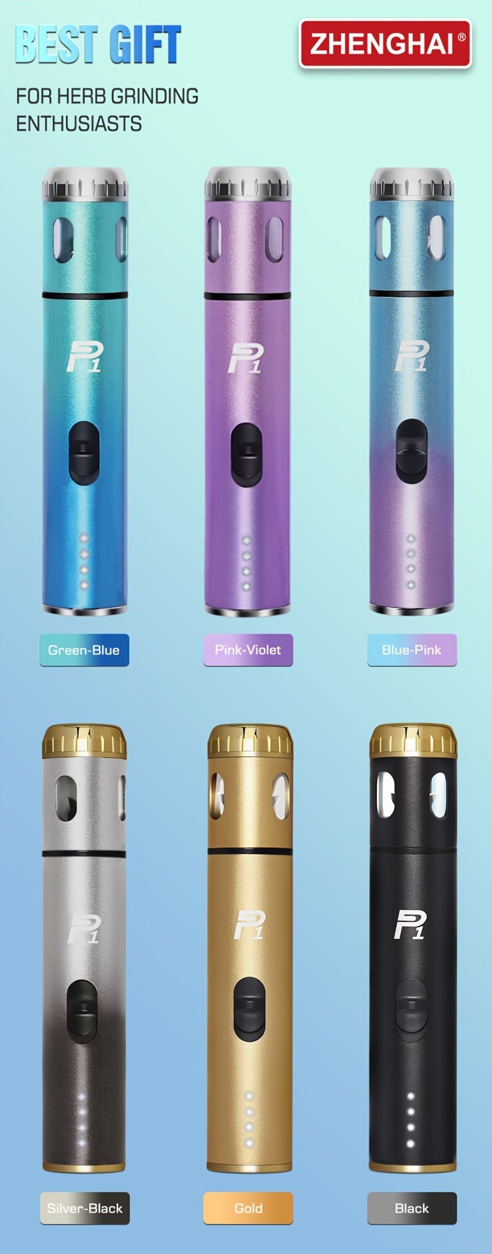 Electric Herb Grinder USB Rechargeable ¨C Portable Spice Mill with One-Button Operation, Travel Bag, Funnel & Cleaning Brush | 4 Colors Available