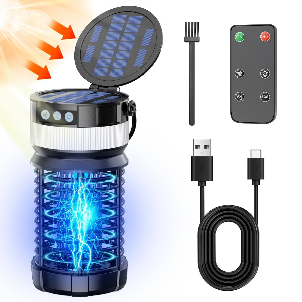 Solar Bug Zapper Outdoor 4000mAh Rechargeable UV Light Mosquito Zapper Electric Fly Trap Insect Killer with Remote Control Night Light Mode for Indoor Outdoor Patio Garden Camping Mosquito Fly Gnat
