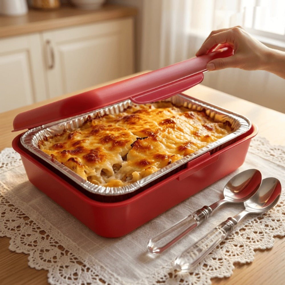 Aluminum Foil Insulated Food Tray Set 2-in-1 Reusable Stand with 2 Disposable Foil Trays for Potluck Picnic BBQ Party Outdoor Gatherings Thanksgiving Christmas - 1 Tray + 2 Foil Trays