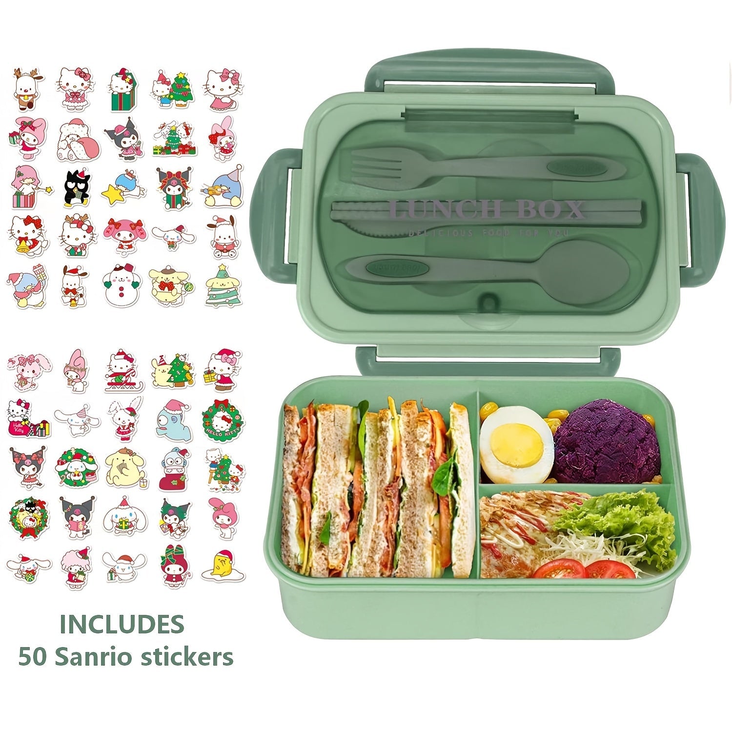 Sanrio Lunch Box Set 53pcs Bento Box with Thermal Bag Breakfast Cup Portable Sealed Compartment Microwave Dishwasher Safe for Work Picnic School