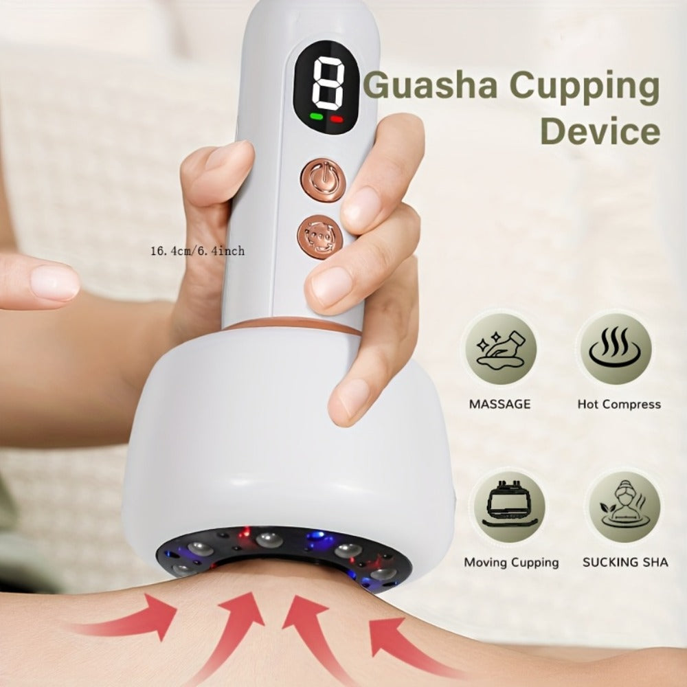 Vacuum Cupping Massager USB Rechargeable Scraping Massage Device Intelligent Suction Cup with 1200mAh Battery for Neck Shoulder Back Pain Relief Home Use