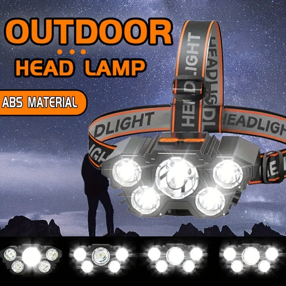 LED Headlamp 4pcs Set - Rechargeable Outdoor Headlamps with 4-Speed Dimming Adjustable Angle IP44 Waterproof Hands-Free Flashlight for Camping Hiking Fishing Mountain Climbing Emergency Use ABS