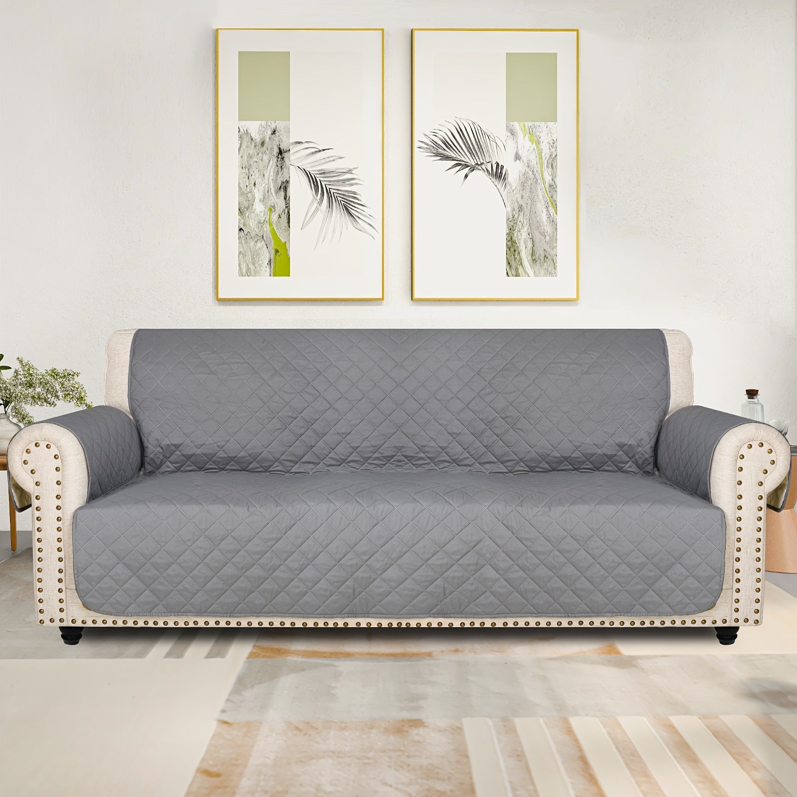 Sofa Slipcover 5-Layer Quilted Thick Sofa Cover Protector Elastic Strap Non-Slip Washable Pet Friendly Universal Fit 3 4 Seater Couch Cover for Living Room - 10 Colors
