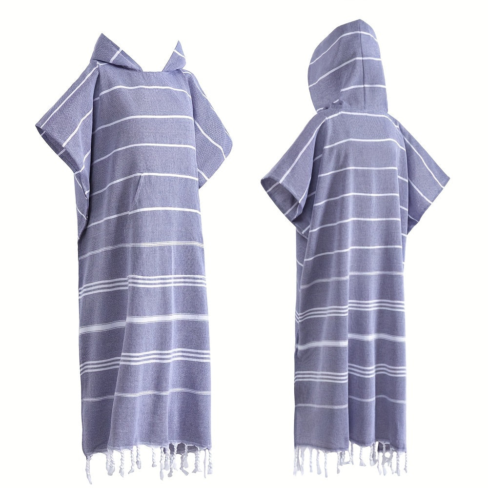 Hooded Beach Poncho Turkish Cotton Quick Dry Sandproof - Wearable Surf Changing Towel Lightweight Thin Bathrobe | S & L | Blue Green Purple Pink Gray | Swimming Diving Surfing Beach Essentials