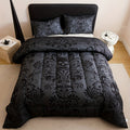 Skull Quilt Set 3pcs Gothic Victorian Comforter with 2 Pillowcases | Black Gray Digital Print Bedding Twin Full Queen King