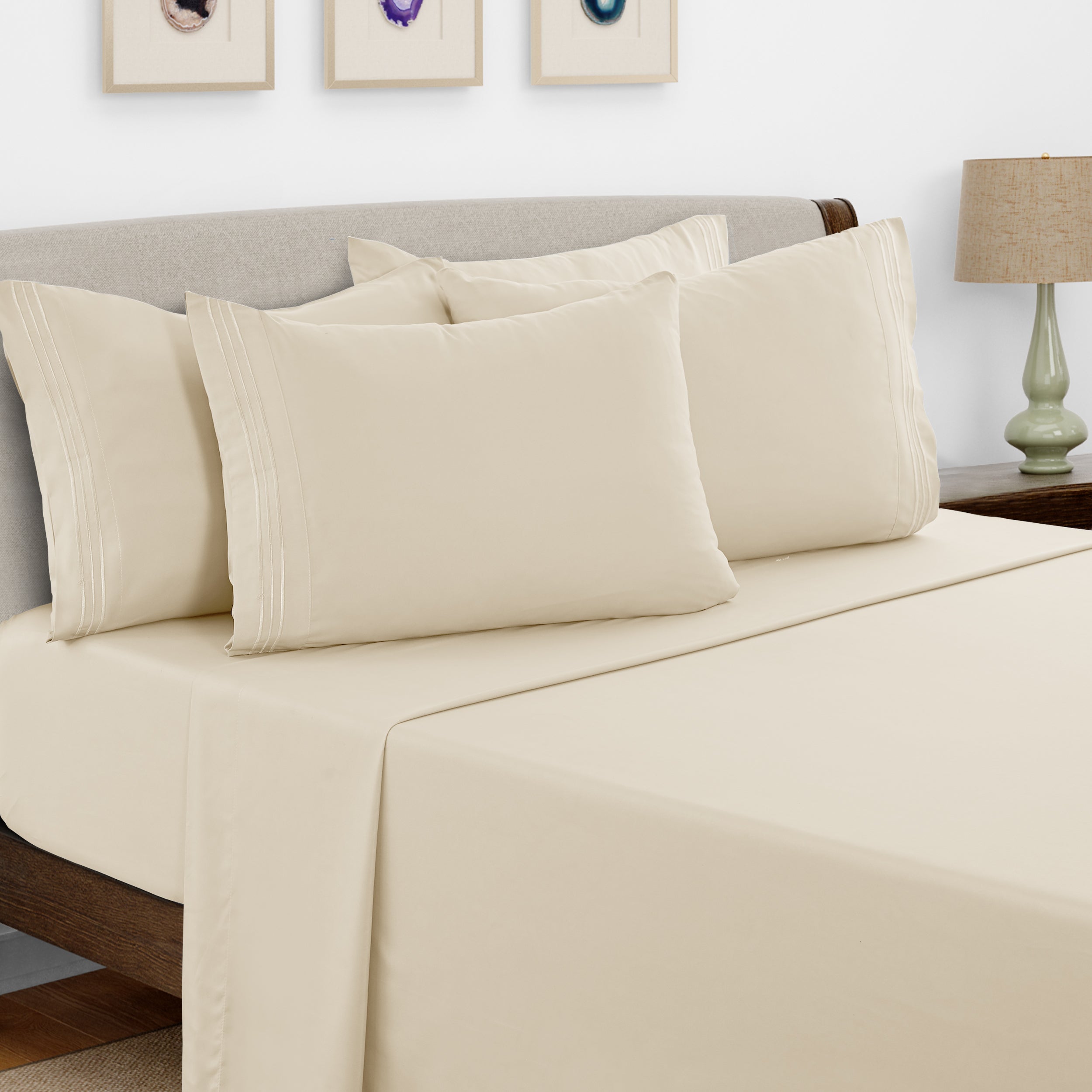 Bed Sheets Set 6 Piece - Soft Brushed Microfiber Fitted Sheet with 16¡± Deep Pocket, Flat Sheet & Embroidered Pillowcases, Hotel Luxury Cooling Bedding, All Seasons, 20 Colors