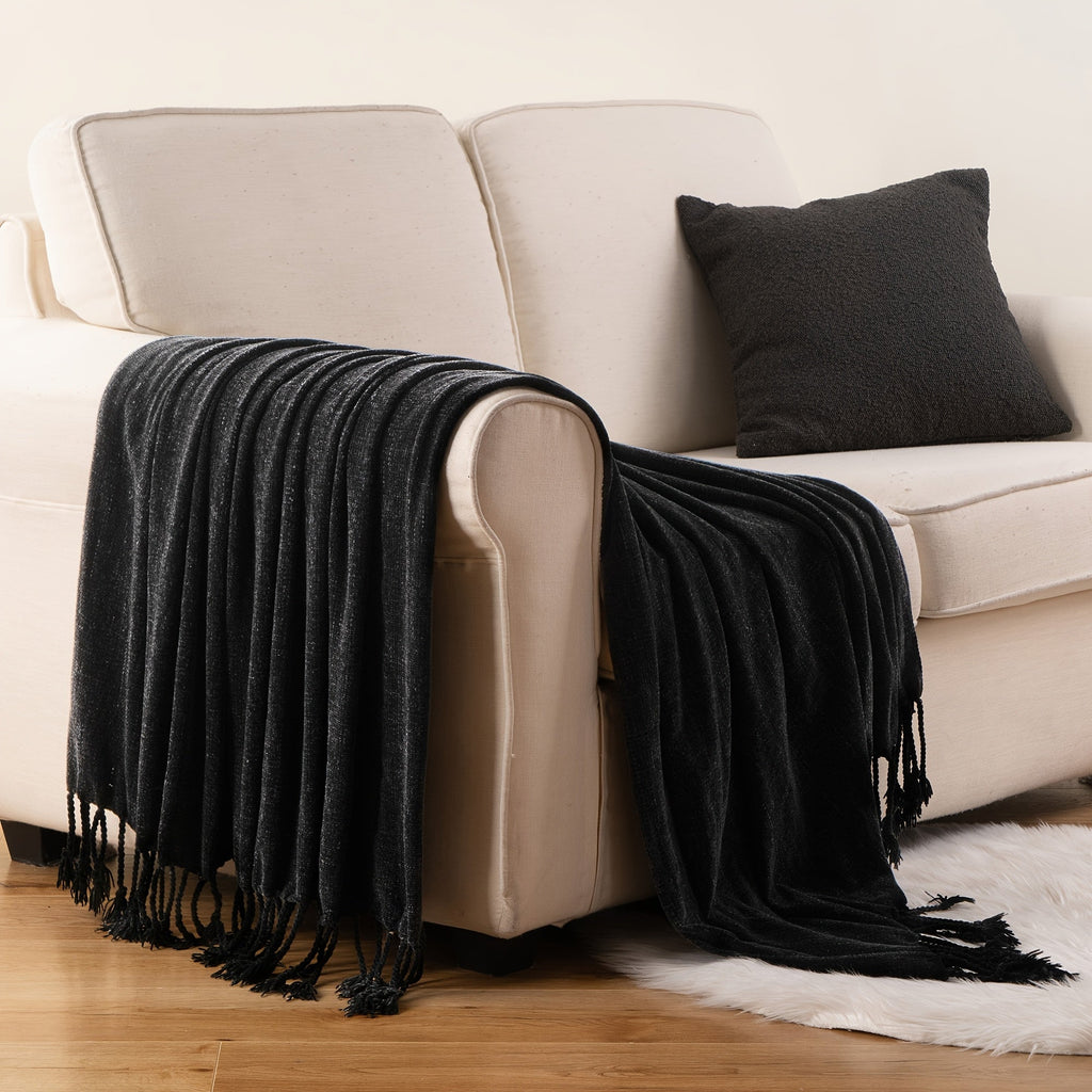 Chenille Fringe Throw Blanket ¨C 180-200gsm Velvety Soft Decorative Throw for Sofa & Couch, Home Decor, 50¡±¡Á60¡±, 17 Colors