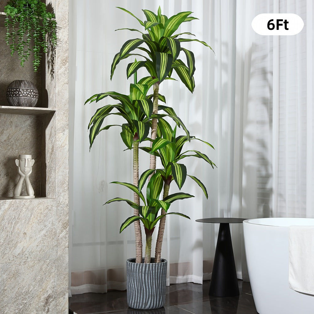 Artificial Dracaena Tree in Pot - Realistic Faux Tropical Floor Plant for Indoor & Outdoor Decor, Easy Assembly, All-Season Home Office Living Room Porch Decoration, Housewarming Gift, 4ft 5ft 6ft