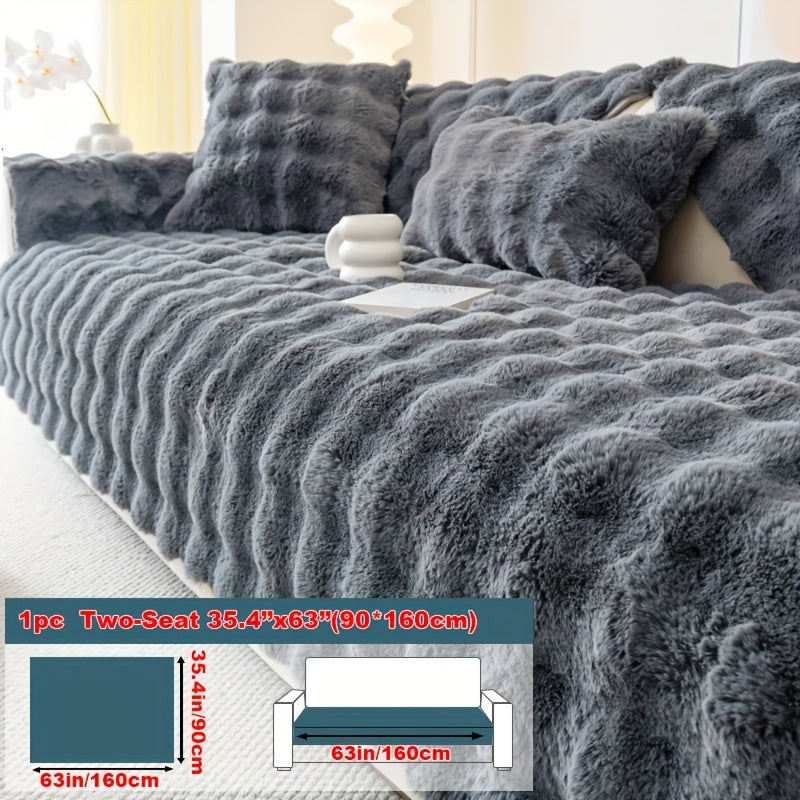 Faux Rabbit Plush Sofa Cover Winter Warm Thickened Anti-Slip Pet Friendly Cushion Protector for Living Room Bedroom Office 1 2 3 4 Seater