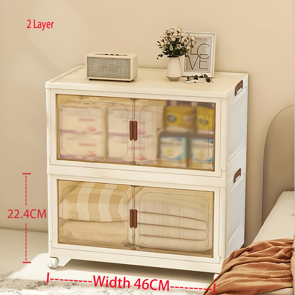 Foldable Storage Cabinet with Door ¨C Multi-Layer Stackable Storage Box for Shoes, Clothes & Books | Large Closet Organizer for Bedroom, Bathroom, Kitchen, Office & Wardrobe
