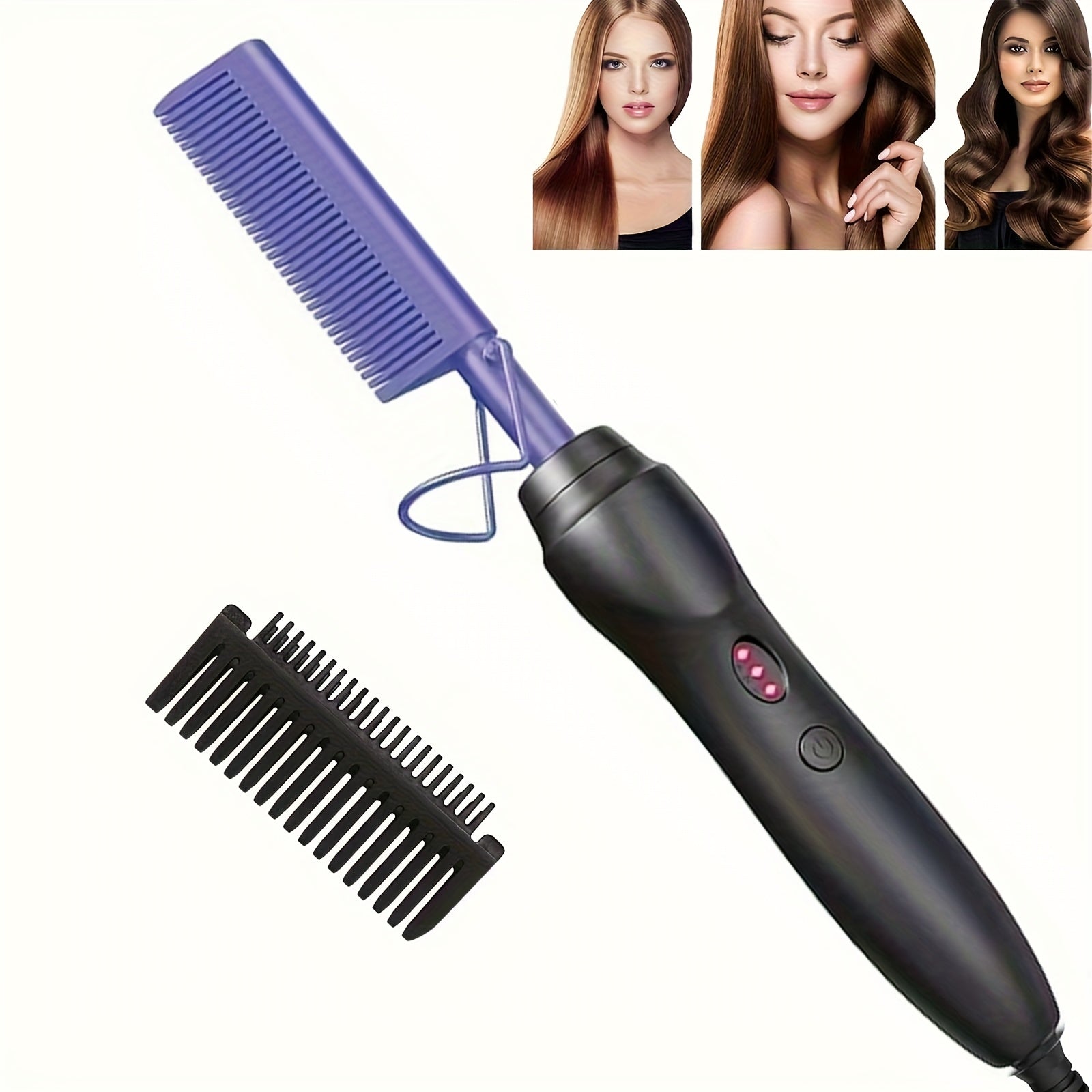 Electric Hot Comb Hair Straightener Ceramic Copper Heating Plate Portable Heat Press Comb for Curl Straight Style Beard Wig Wet Dry Hair Styling Tool for Women Men