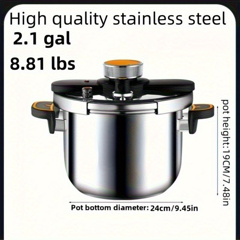 Pressure Cooker Stainless Steel with One-Twist Lock Lid ¨C Heavy-Duty Induction & Gas Compatible Stew Pot in 1.32gal, 1.59gal & 2.11gal, Dishwasher Safe Family Soup Cooker for Daily Cooking
