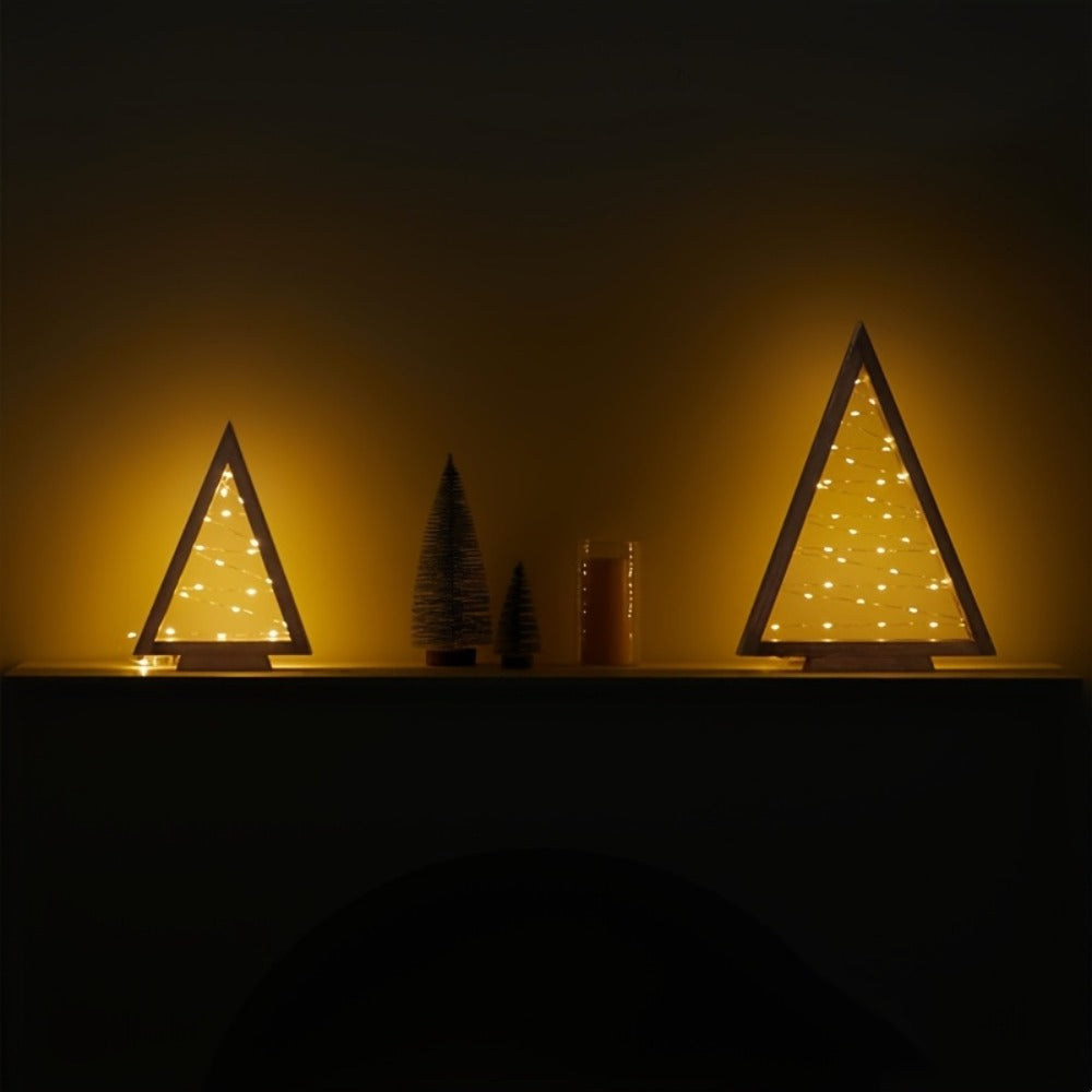 Wooden Light-Up Desktop Christmas Trees USB Powered - Mini Lighted Wood Tree Set for Holiday Decoration, Home & Office Desk, Shelf Display & Room Decor, Reusable Indoor Gift, Set of 2/3/4/5/6